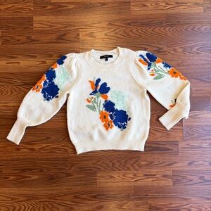 Vero Moda Cream Sweater with Blue and Orange Floral Design